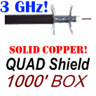 RG6 Quad Shield Coaxial Cable Solid Copper 3 GHz Black 1000 Feet