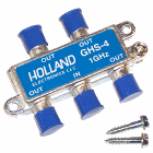 HOLLAND 4-Way Horizontal Splitter 5-1000 MHz. -W- Ground