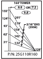 ROHN 25G Complete 160 Foot 110 MPH Guyed Tower R-25G110R160