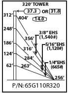 ROHN 65G Complete 320 Foot 110 MPH Guyed Tower R-65G110R320