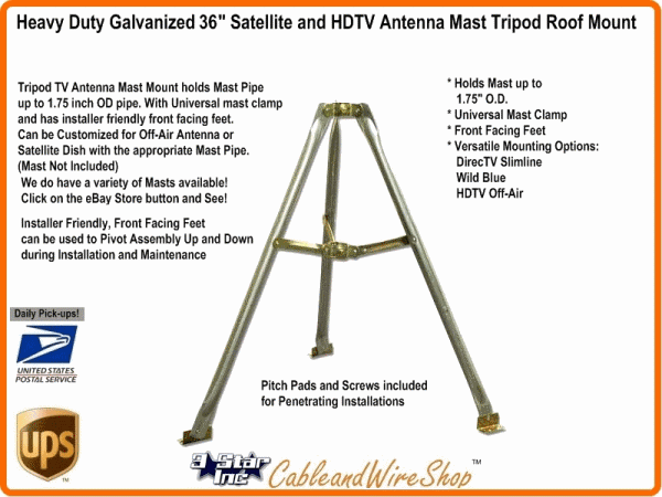Foot Galvanized Steel Satellite TV Antenna Tripod Roof Mount