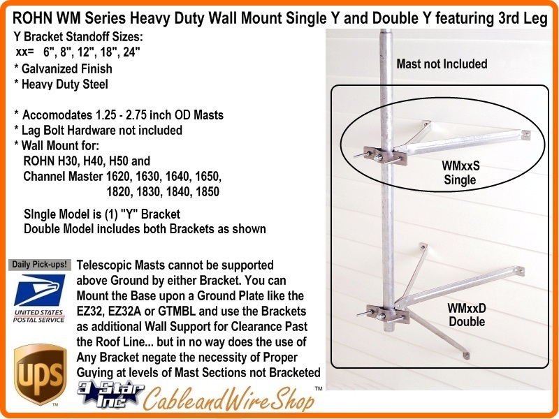 18 Inch Wall Mount TV Antenna Mast Standoff Bracket Set of 2 Heavy Duty Eagle
